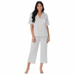 Women's Cuddl Duds® Cozy Short Sleeve Pajama Shirt & Wide Leg Cropped Pajama Pants Sleep Set