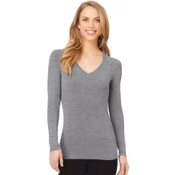 Women's Cuddl Duds® Softwear with Stretch Long Sleeve V-Neck Top -Cuddl Duds Clothing Sales 5671463 Charcoal Heather