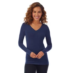 Women's Cuddl Duds® Softwear with Stretch Long Sleeve V-Neck Top -Cuddl Duds Clothing Sales 5671463 Dress Blues