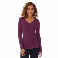 Women's Cuddl Duds® Softwear with Stretch Long Sleeve V-Neck Top -Cuddl Duds Clothing Sales 5671463 Grape
