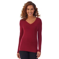 Women's Cuddl Duds® Softwear with Stretch Long Sleeve V-Neck Top -Cuddl Duds Clothing Sales 5671463 Rhubarb