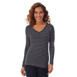 Women's Cuddl Duds® Softwear with Stretch Long Sleeve V-Neck Top -Cuddl Duds Clothing Sales 5671463 Tonal Stripe