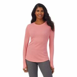 Women's Cuddl Duds® Long Sleeve Crewneck Stretch Thermal Top -Cuddl Duds Clothing Sales 5673066 Bright Coral