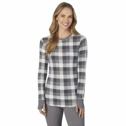 Women's Cuddl Duds® Long Sleeve Crewneck Stretch Thermal Top -Cuddl Duds Clothing Sales 5673066 Grey Buffalo Check