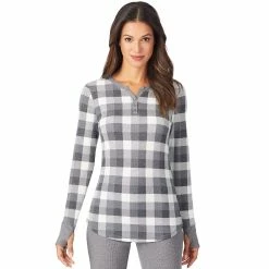 Women's Cuddl Duds® Long Sleeve Split V-Neck Stretch Thermal Top -Cuddl Duds Clothing Sales 5673068 Grey Buffalo Check