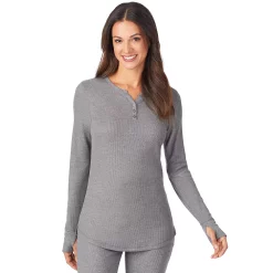 Women's Cuddl Duds® Long Sleeve Split V-Neck Stretch Thermal Top -Cuddl Duds Clothing Sales 5673068 Stone Grey Heather