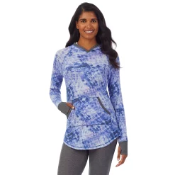Women's Cuddl Duds® Long Sleeve Stretch Thermal Hooded Tunic Top -Cuddl Duds Clothing Sales 5673069 Blue Tie Dye