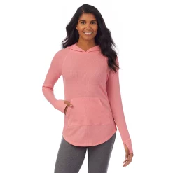 Women's Cuddl Duds® Long Sleeve Stretch Thermal Hooded Tunic Top -Cuddl Duds Clothing Sales 5673069 Bright Coral