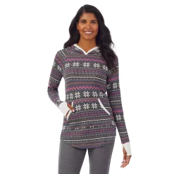 Women's Cuddl Duds® Long Sleeve Stretch Thermal Hooded Tunic Top -Cuddl Duds Clothing Sales 5673069 Grey Multi Fairisle