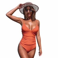 Women's CUPSHE V-Neck Shirred One-Piece Swimsuit