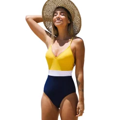 Women's CUPSHE Colorblock V-Neck Cross-Back One-Piece Swimsuit