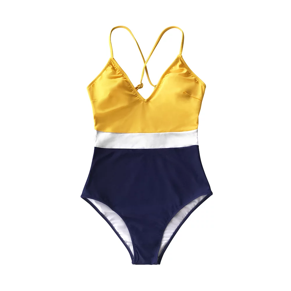 Women's CUPSHE Colorblock V-Neck Cross-Back One-Piece Swimsuit 2 Women's CUPSHE Colorblock V-Neck Cross-Back One-Piece Swimsuit - Image 2