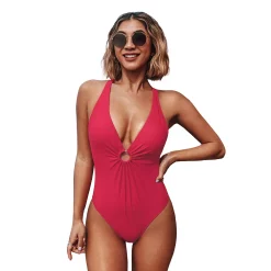 Women's CUPSHE V-Neck O-Ring Cross-Back One-Piece Swimsuit