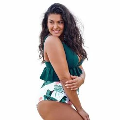 Plus Size CUPSHE Ruffle Swim Top & High-Waist Floral Bottoms Bikini Set -Cuddl Duds Clothing Sales 5719818 ALT2