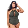 Plus Size CUPSHE Halter Shirred One-Piece Swimsuit