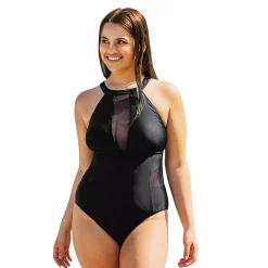 Plus Size CUPSHE Mesh High Neck One-Piece Swimsuit