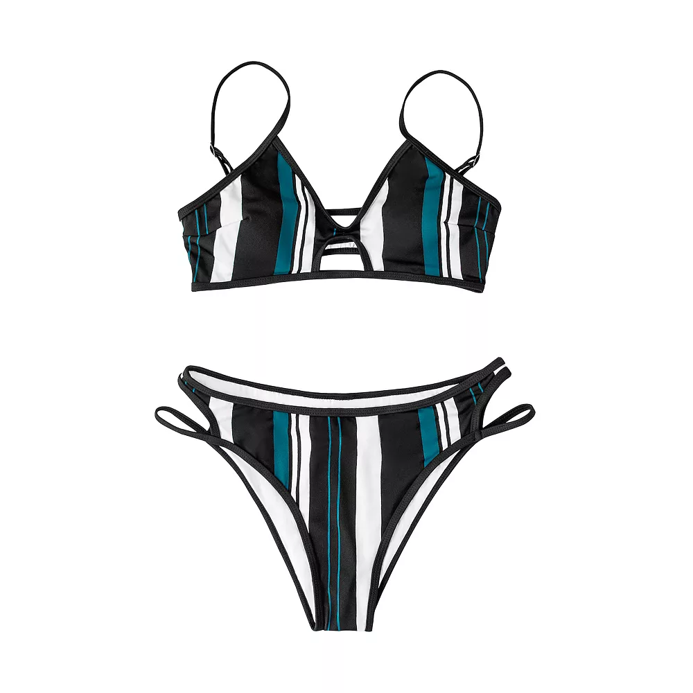 Women's CUPSHE Striped Cutout Top & Bottom Bikini Set 3 Women's CUPSHE Striped Cutout Top & Bottom Bikini Set - Image 3