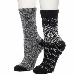 Women's Cuddl Duds 2 Pair Pack Fairisle with Twist Rib Crew Socks -Cuddl Duds Clothing Sales 5723240 Black