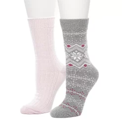 Women's Cuddl Duds 2 Pair Pack Fairisle with Twist Rib Crew Socks