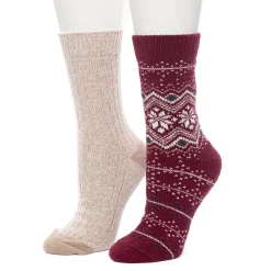 Women's Cuddl Duds 2 Pair Pack Fairisle with Twist Rib Crew Socks -Cuddl Duds Clothing Sales 5723240 Zinfandel