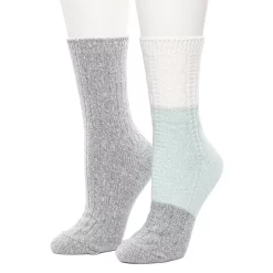 Women's Cuddl Duds 2 Pair Pack Colorblock Cable Rib Crew Socks