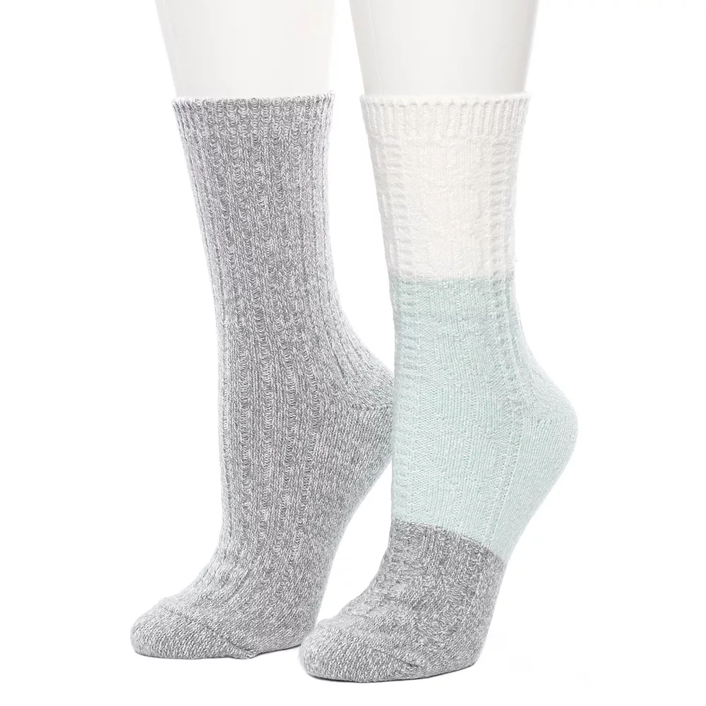 Women's Cuddl Duds 2 Pair Pack Colorblock Cable Rib Crew Socks 1 Women's Cuddl Duds 2 Pair Pack Colorblock Cable Rib Crew Socks