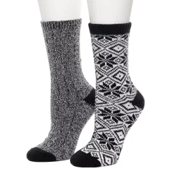 Women's Cuddl Duds 2 Pair Pack Snowflake Diamond Crew Socks -Cuddl Duds Clothing Sales 5723243 Black