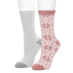 Women's Cuddl Duds 2 Pair Pack Snowflake Diamond Crew Socks -Cuddl Duds Clothing Sales 5723243 Nostalgia Rose
