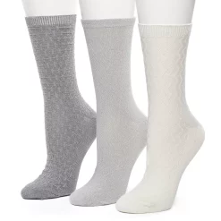 Women's Cuddl Duds 3 Pair Pack Zig Zag Twist Textured Mid Weight Crew Socks -Cuddl Duds Clothing Sales 5723245 Marshmallow