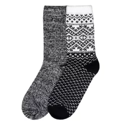 Women's Cuddl Duds 2 Pair Pack Boarder Diamond with Fairisle Spacedye Crew Socks -Cuddl Duds Clothing Sales 5723247 ALT