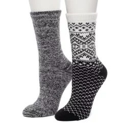Women's Cuddl Duds 2 Pair Pack Boarder Diamond with Fairisle Spacedye Crew Socks -Cuddl Duds Clothing Sales 5723247 Black