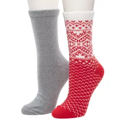 Women's Cuddl Duds 2 Pair Pack Boarder Diamond with Fairisle Spacedye Crew Socks