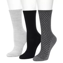 Women's Cuddl Duds® 3 Pack Checkerboard Texture Rib Crew Socks