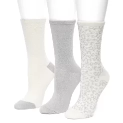 Women's Cuddl Duds® 3 Pair Pack Leopard Textured Crew Socks