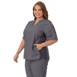 Plus Size Cuddl Duds® Scrubs 4-Pocket Split Neck Top -Cuddl Duds Clothing Sales 5737154 ALT2