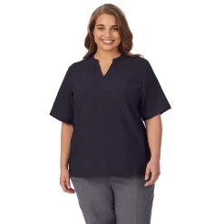 Plus Size Cuddl Duds® Scrubs 4-Pocket Split Neck Top -Cuddl Duds Clothing Sales 5737154 Black