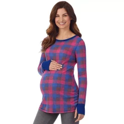 Maternity Cuddl Duds® Stretch Thermal Long Sleeve Ballet Top -Cuddl Duds Clothing Sales 5764835 Purple Check