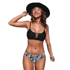 Women's CUPSHE Zebra Print Top & Bottom Bikini Set